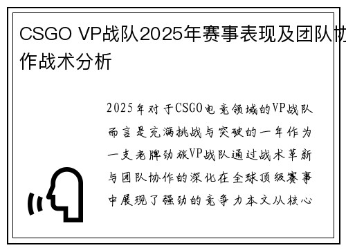 CSGO VP战队2025年赛事表现及团队协作战术分析